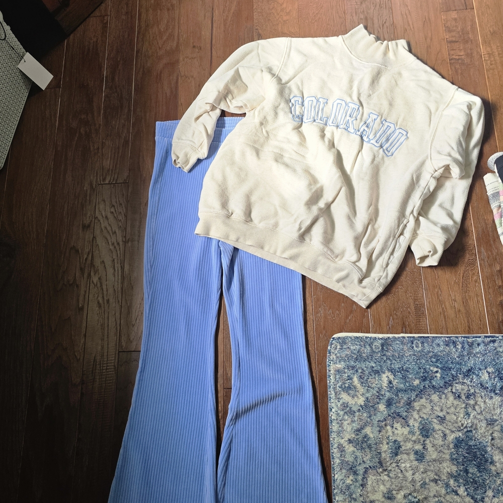 Aerie Cream Sweatshirt with Blue Graphic